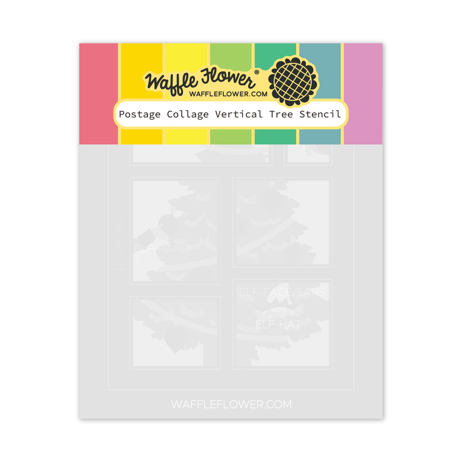 Waffle Flower - Postage Collage Vertical Tree Stencil - Magical Christmas in July Release