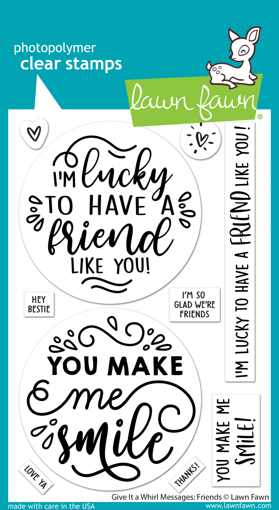 Lawn Fawn LF3421 Give It A Whirl Messages: Friends 4X6 Clear Stamp Set