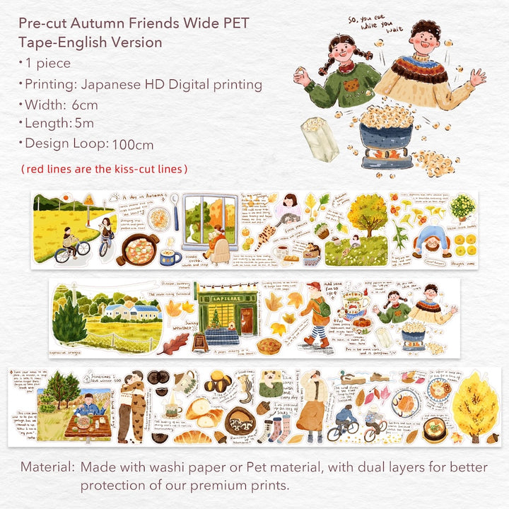 Pre-cut Autumn Friends Wide Washi/PET Tape (English Version)