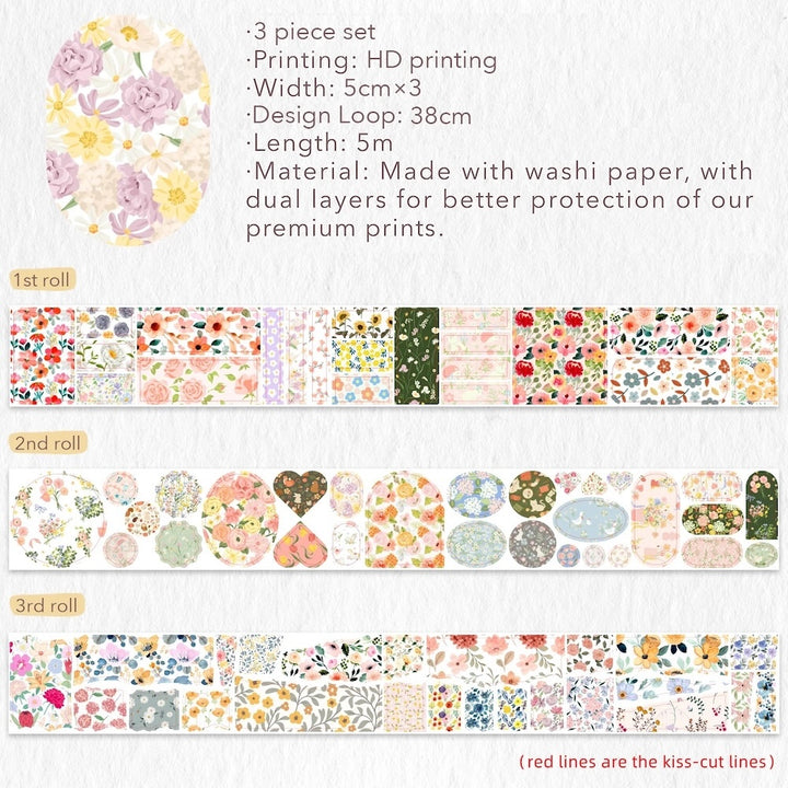 Mini Snippets Washi Tape Sticker Set of 3 Rolls loop design