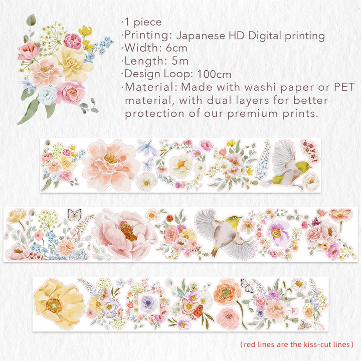 the washi tape shop pre cut floral finch wide washi pet tape design loop