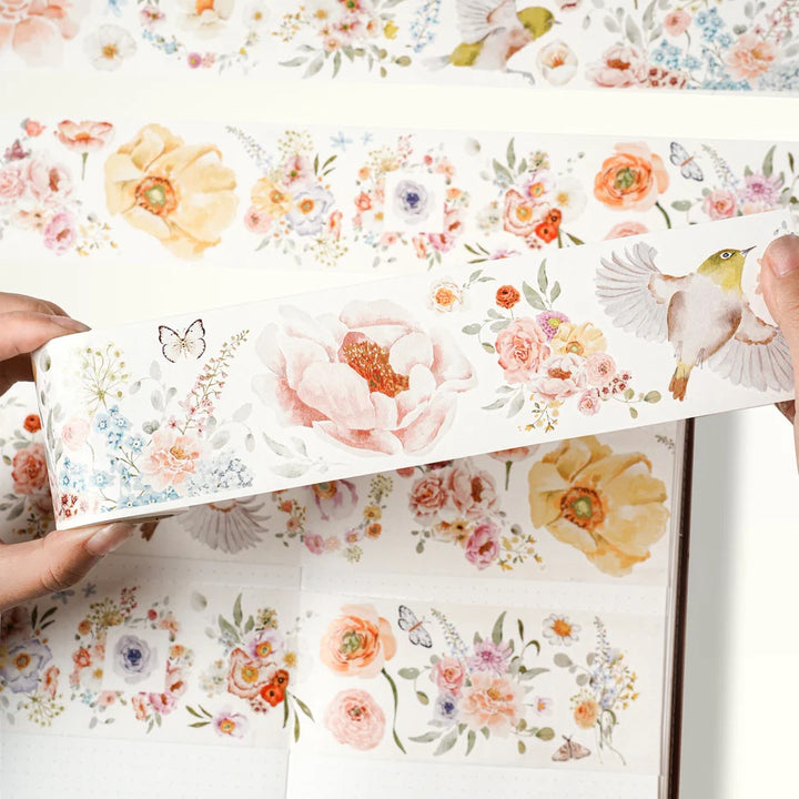the washi tape shop pre cut floral finch wide washi pet tape flat lay