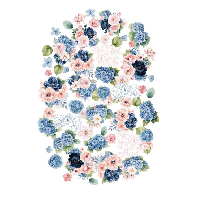 Indigo Bloom Vellum Die Cut bundle featuring pink and blue flowers.