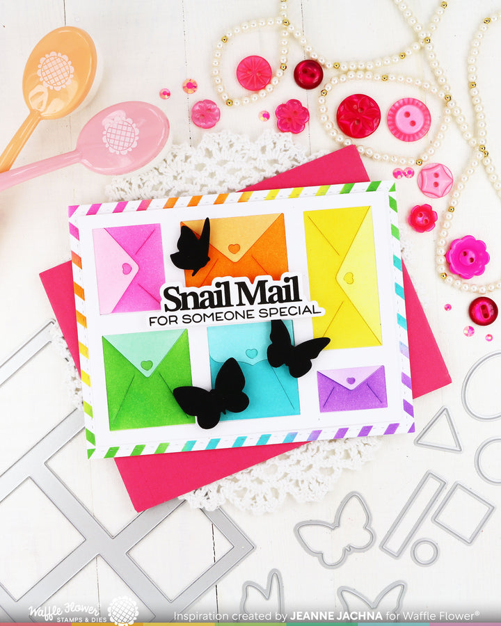 Waffle FLOWER postage collage envelope stencil and die by Jeannie