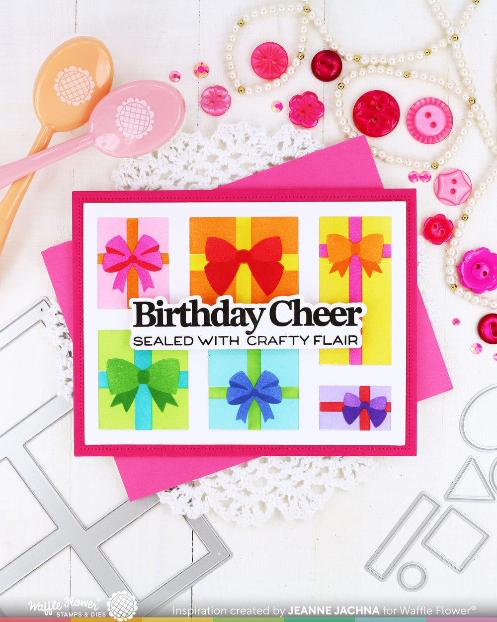 Waffle flower gifts stencil card example by Jeanne