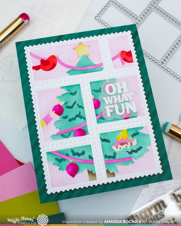 Waffle Flower - Postage Collage Vertical Tree Stencil