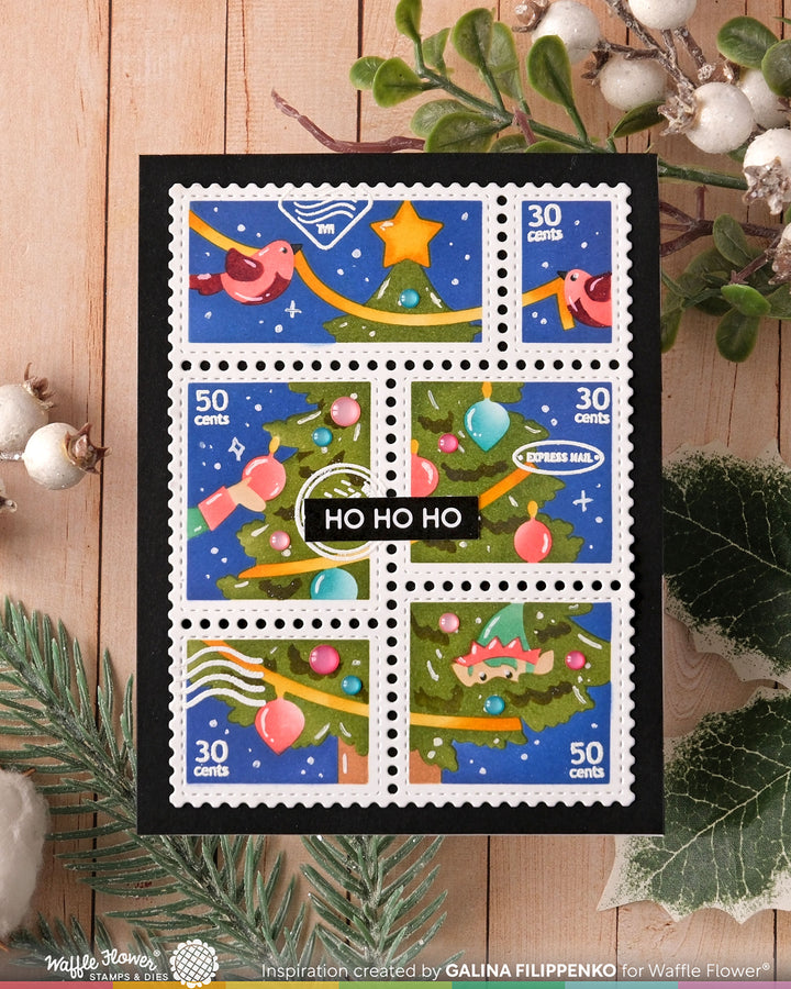 Waffle Flower - Postage Collage Vertical Tree Stencil