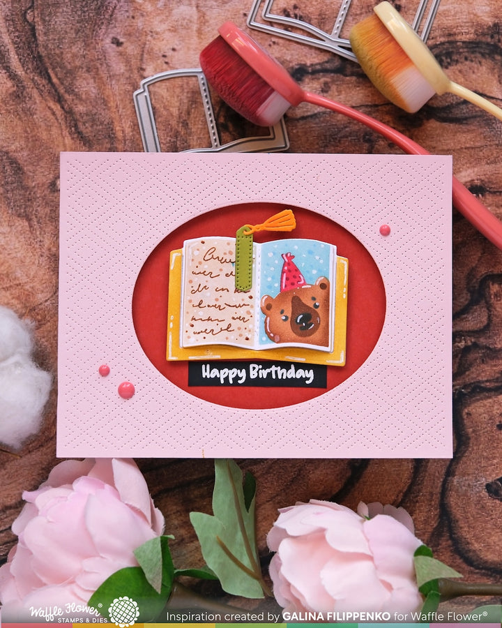 Waffle Flower - Open Book Trio Birthday Stencil
