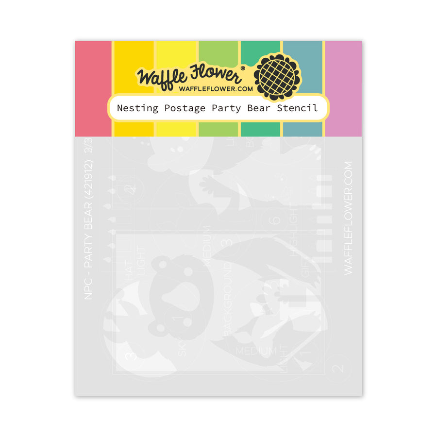 Waffle Flower - Nesting Postage Collage Party Bear Stencil