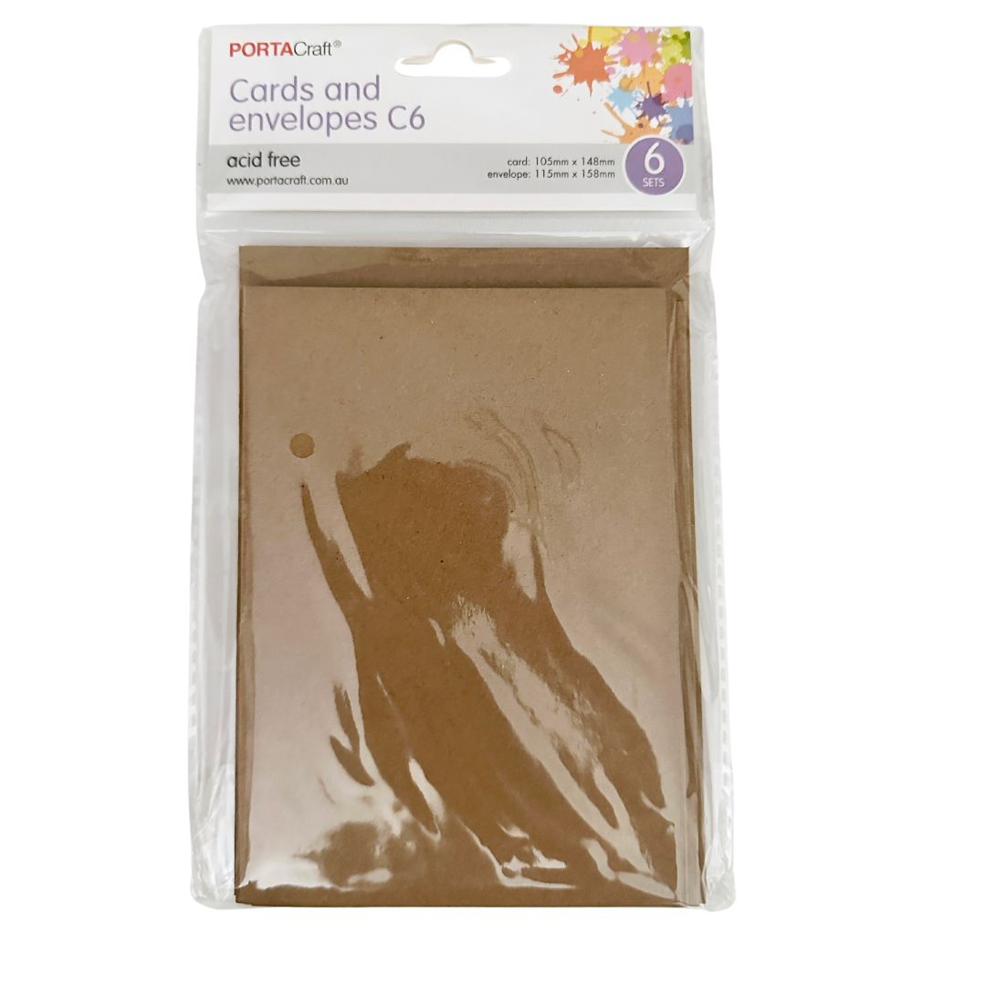 Porta Craft - Cards & Envelopes C6 230Gsm 6Pk - Kraft