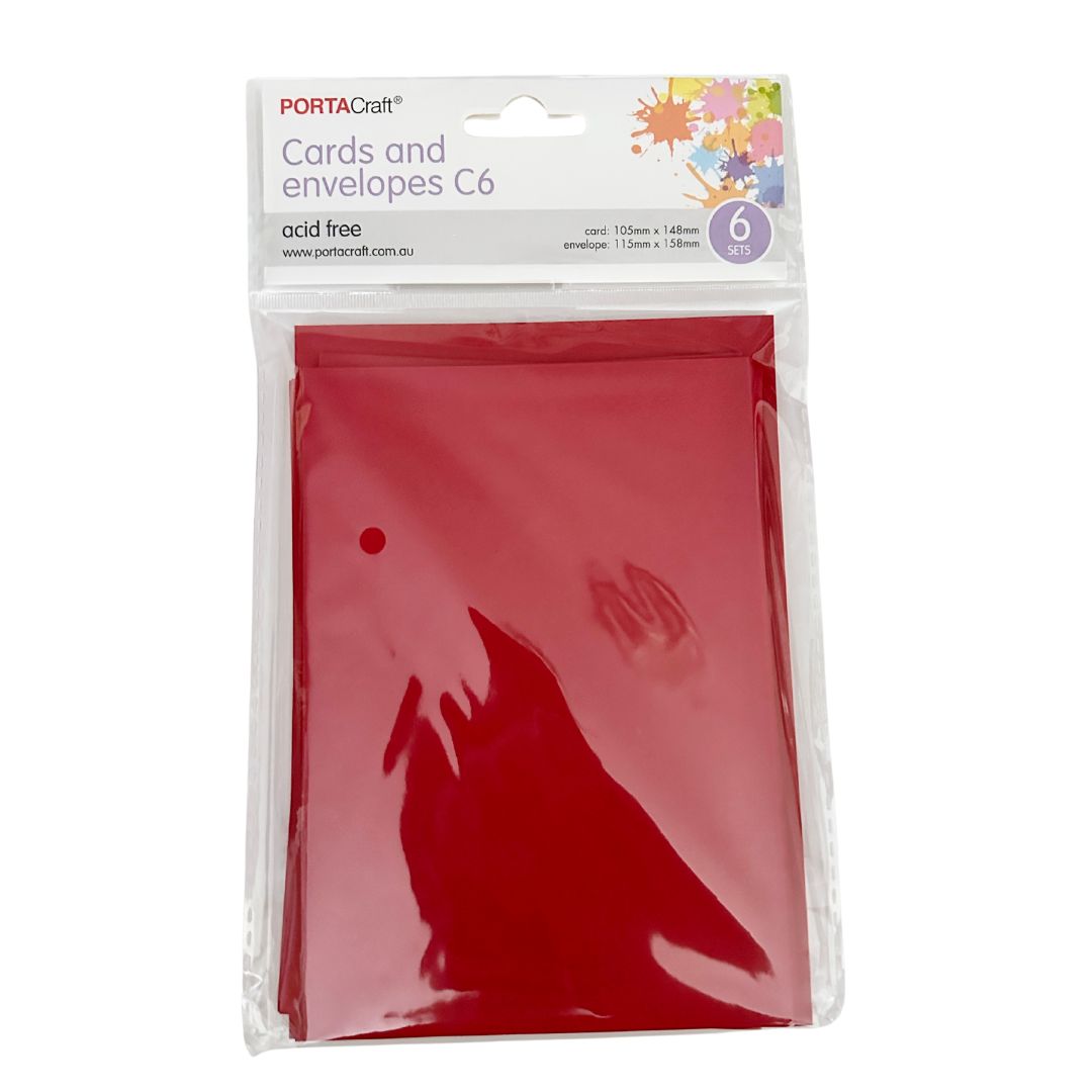 Porta Craft - Cards & Envelopes C6 230Gsm 6Pk - Crimson Red