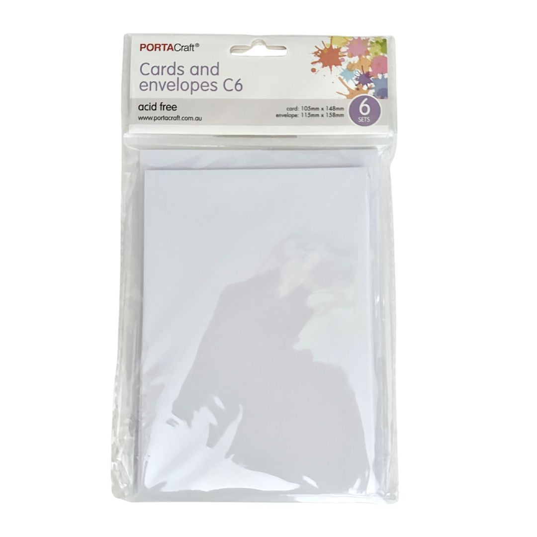 Porta Craft - Cards & Envelopes C6 230Gsm 6Pk - White