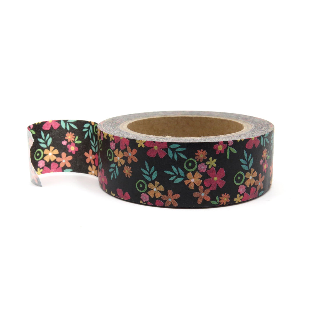 Washi Tape, Floral, Black