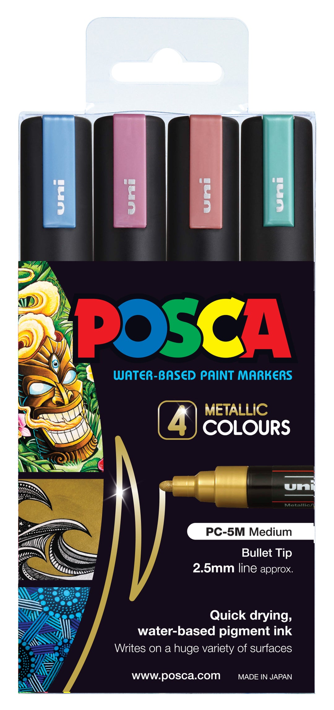 Posca Paint Pen PC-5M Medium 4PC Metallic Set