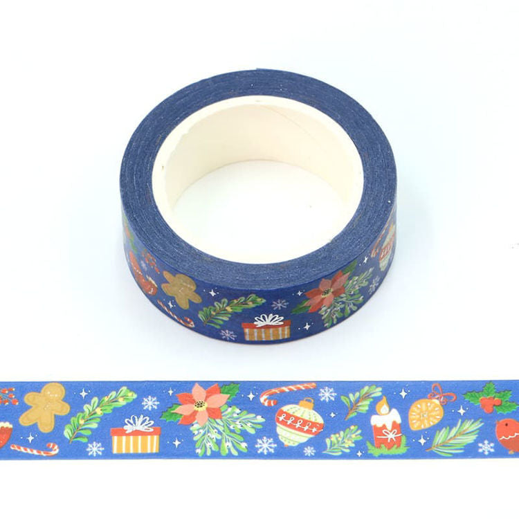 Washi Tape - Blue Christmas - Silver Foil Detail