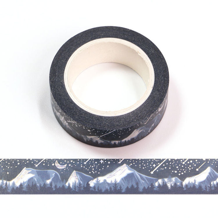 Celestial Silver Washi Tape, Moon and Constellations on Black