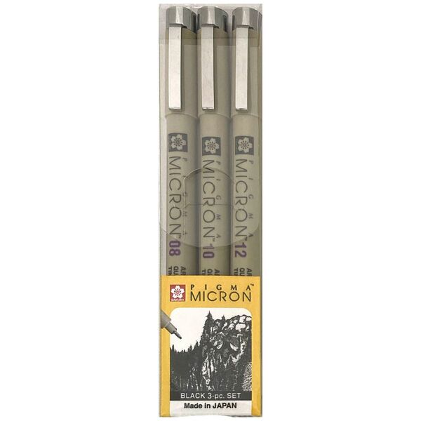 Sakura Pigma Micron 3 pack Set Black 08,10,12