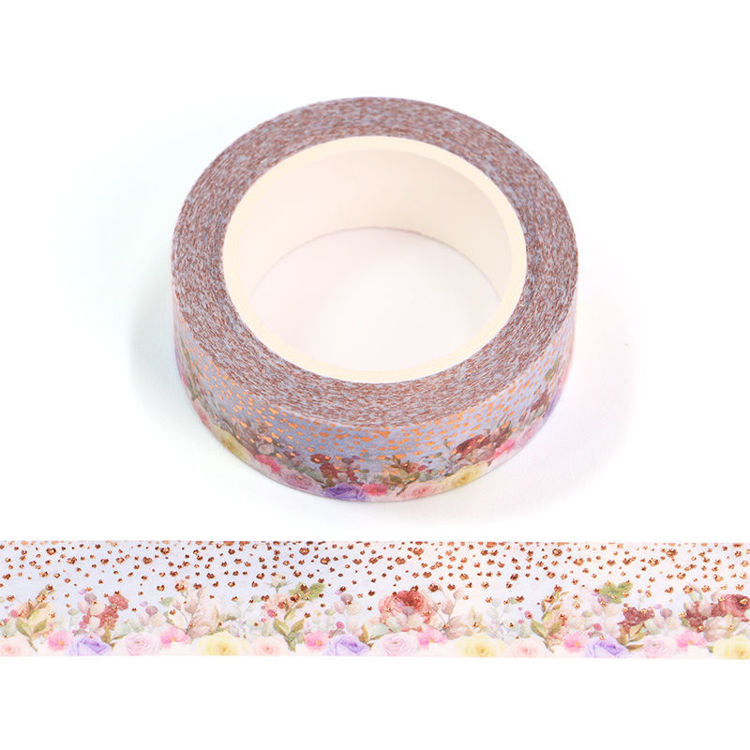 Floral Washi Tape, Graduated Rose Gold Foil Roses