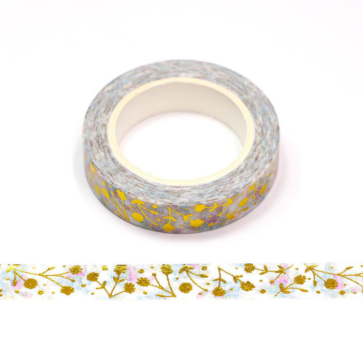 Slim Washi Tape, Gold Foil Floral