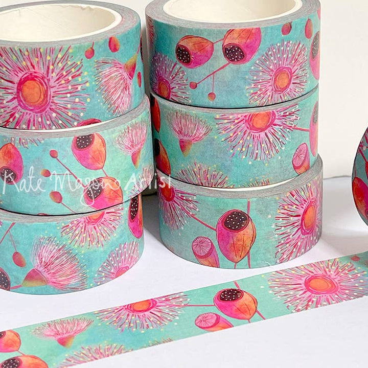 Washi tape with floral design on a white background