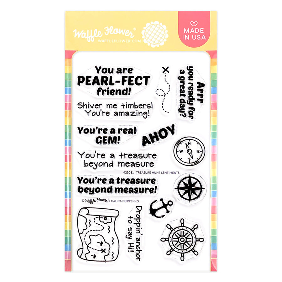waffle flower treasure hunt sentiments stamp set - 422081 