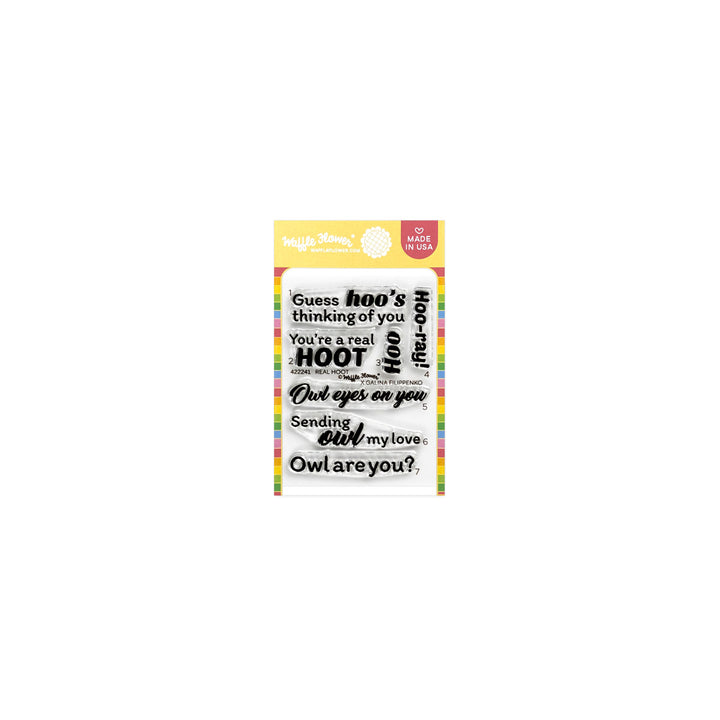Waffle Flower Real Hoot Sentiments Stamp Set - product packaging, front view