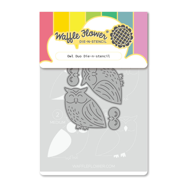 Waffle Flower Owl Duo Die-n-stencil - product packaging, front view
