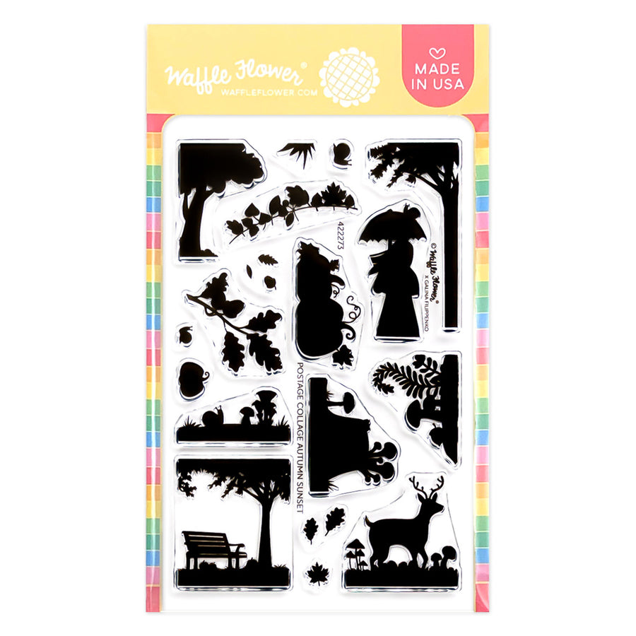 waffle flower postage collage autumn sunset stamp set 422273