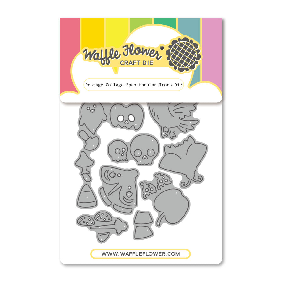 Waffle Flower Postage Collage Spooktacular Icons Die - product packaging, front view