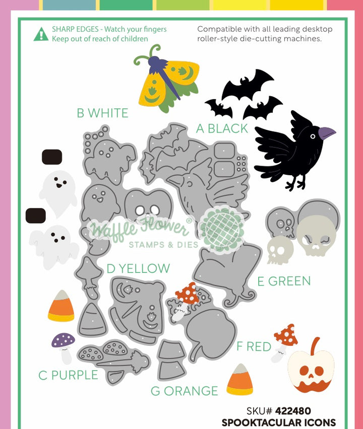 Waffle Flower Postage Collage Spooktacular Icons Die - product packaging, back view