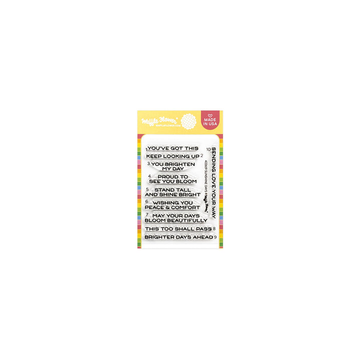 Waffle Flower Sunshine Days Sentiments Stamp Set - product packaging, front view