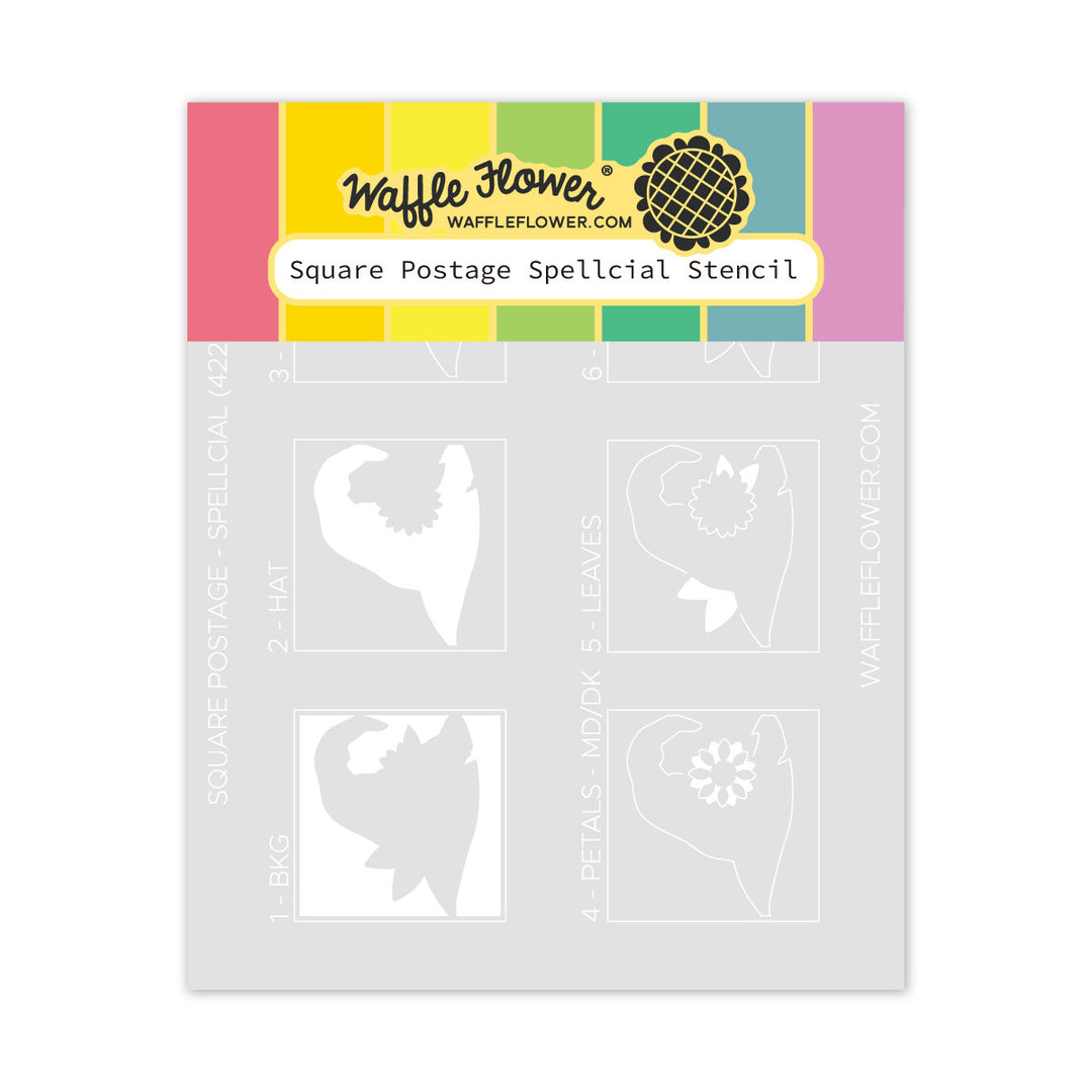 Waffle Flower Square Postage Spellcial Stencil - product packaging, front view