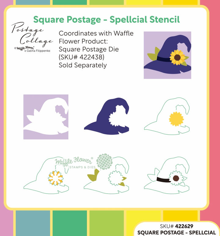 Waffle Flower Square Postage Spellcial Stencil - product packaging, back view