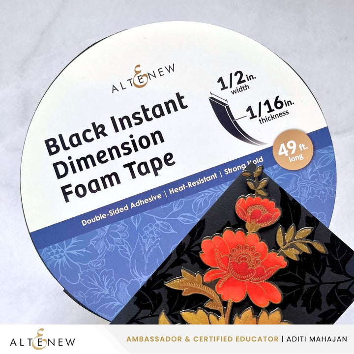 Altenew - Black Instant Dimension Foam Tape - 1/2'' x 1/16'' x 15m