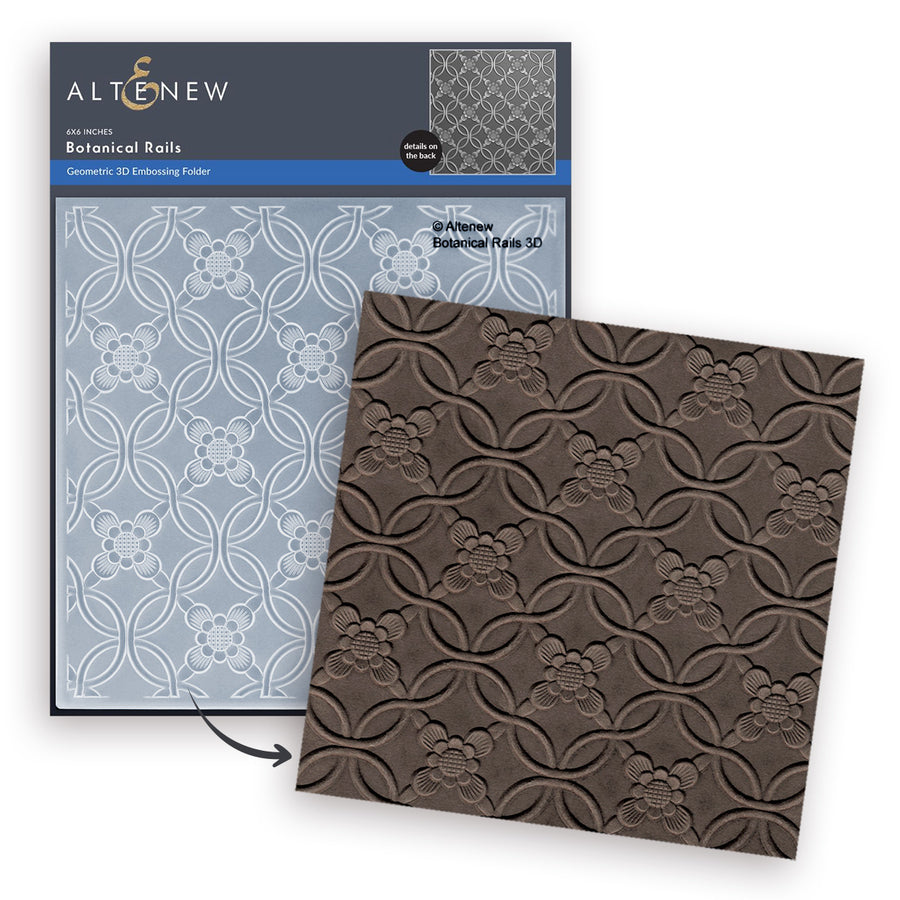 Altenew embossing folder with floral pattern and packaging on a white background