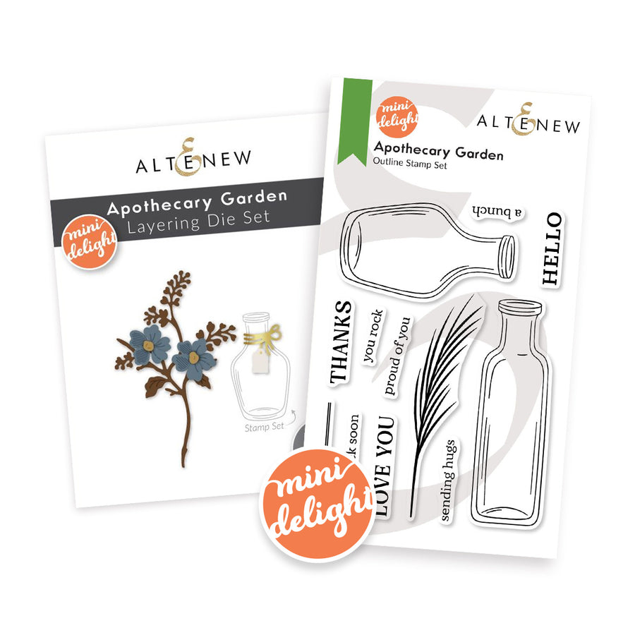 Altenew Apothecary Garden stamp and die set packaging on a white background