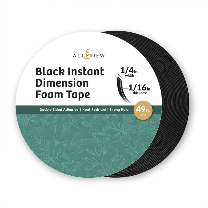 Spool of black instant dimension foam tape with Altenew branding on a white background