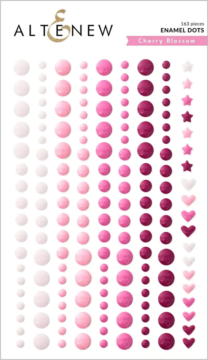 Sheet of AlteNew enamel dots in cherry blossom colour on a white background