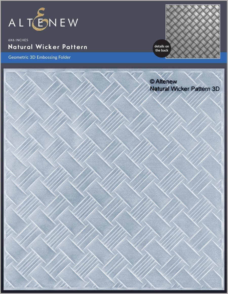 Altenew Natural Wicker Pattern 3D embossing folder with geometric design on a blue background