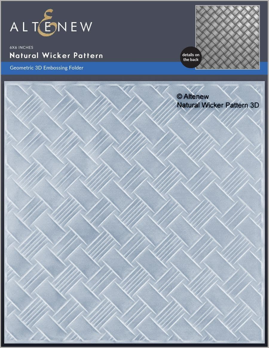 Altenew Natural Wicker Pattern 3D embossing folder with geometric design on a blue background