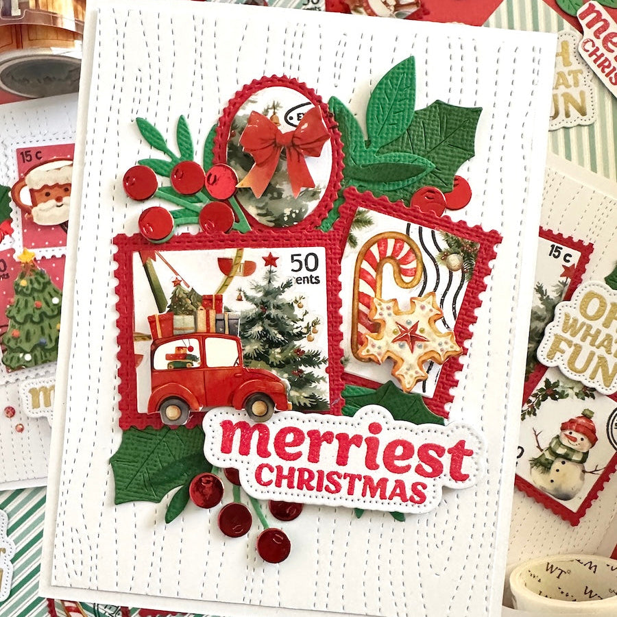 Christmas card made by Trish at hobby hoppers using The washi tape shop Christmas market tape