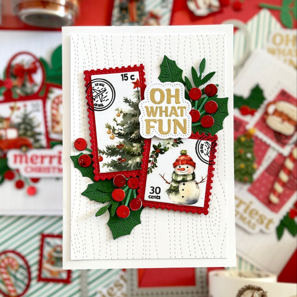 Christmas card made by Trish for Hobby Hoppers with Christmas market tape from the washi tape shop
