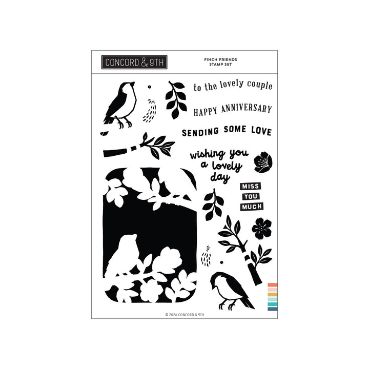 Concord & 9th Finch Friends Stamp Set in its packaging