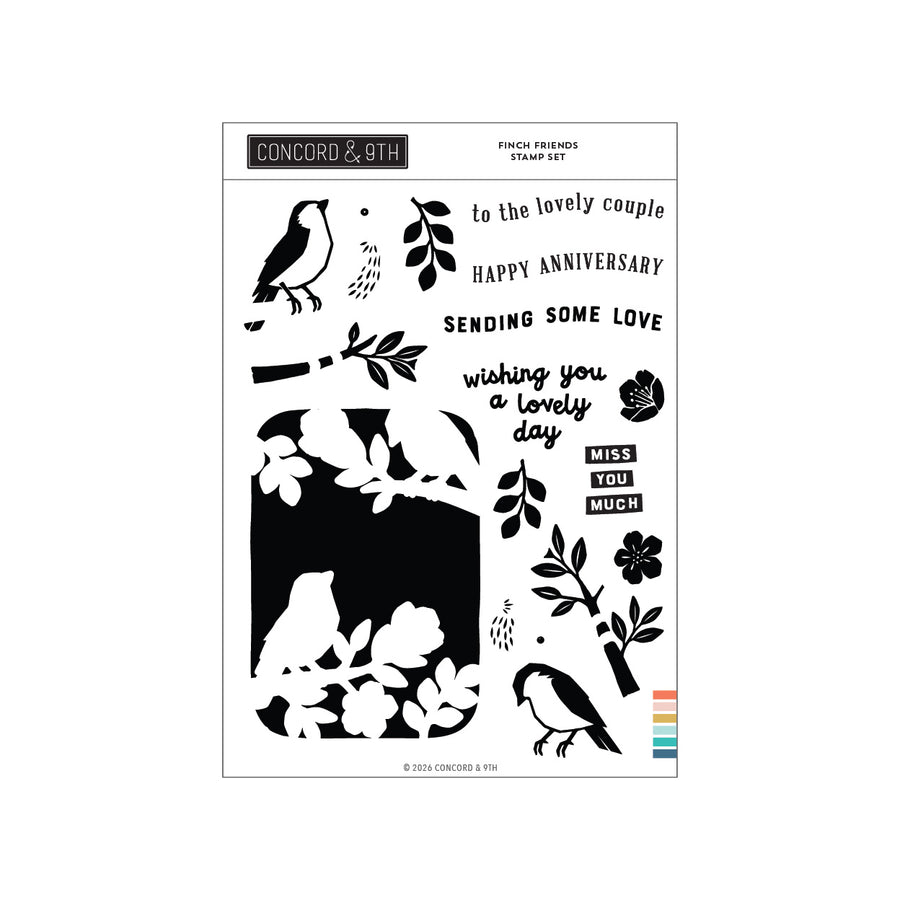 Concord & 9th Finch Friends Stamp Set in its packaging