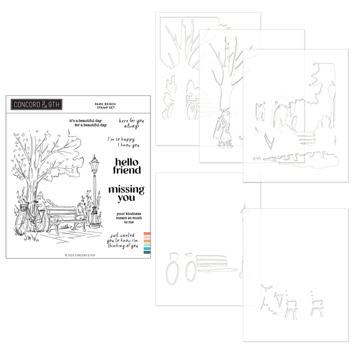 Concord & 9th Park Bench Bundle (Stamps & Stencil) in its packaging