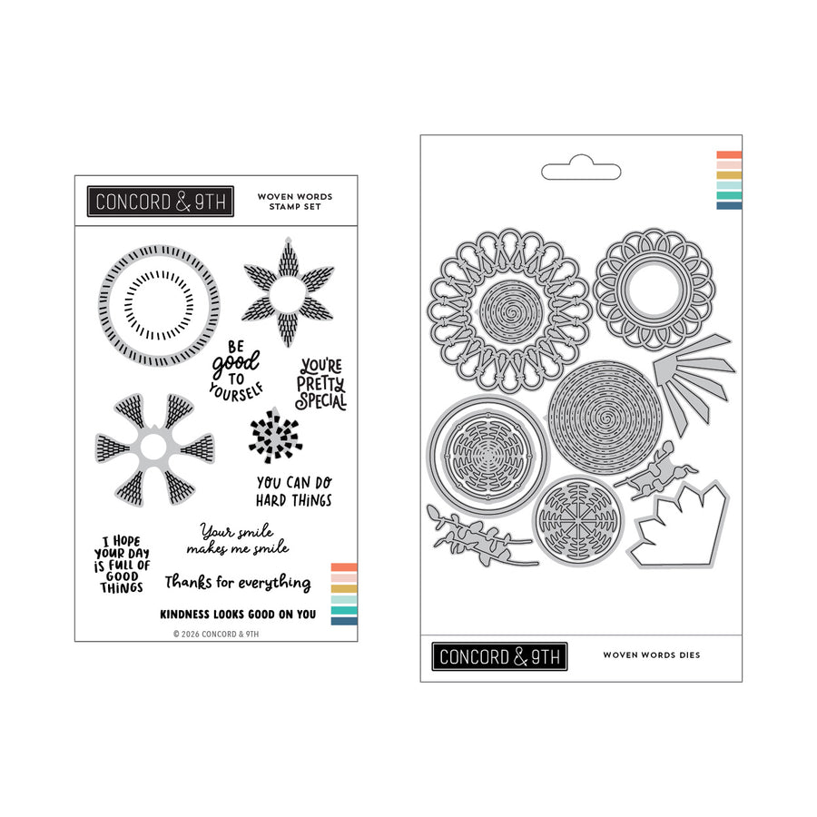 Concord & 9th Woven Words Bundle (Stamps & Dies) in its packaging