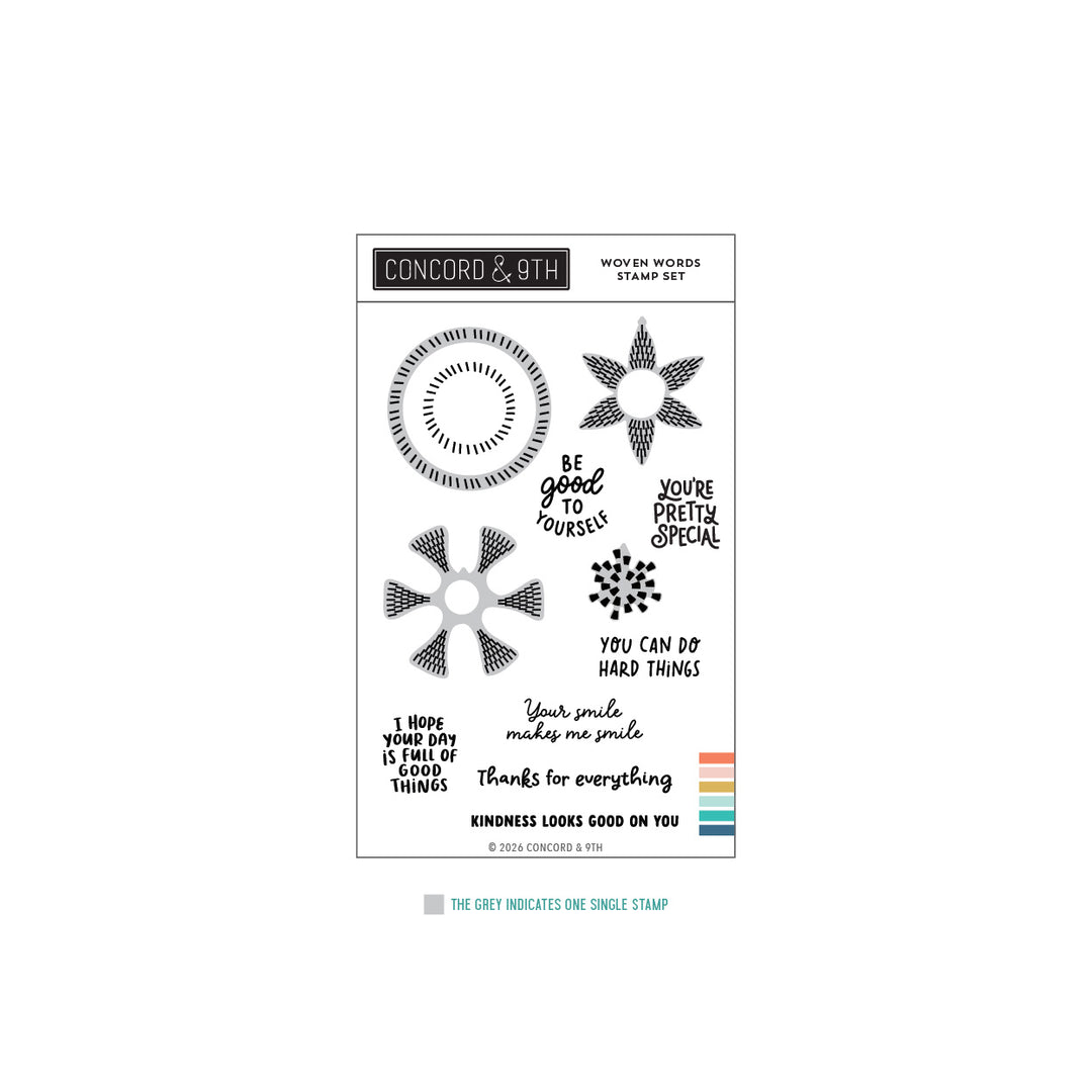 Concord & 9th Woven Words Stamp Set in its packaging