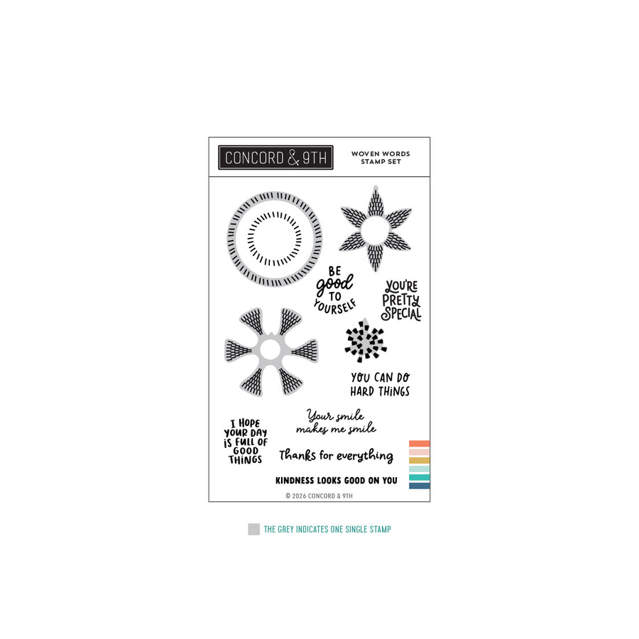 Concord & 9th Woven Words Stamp Set in its packaging
