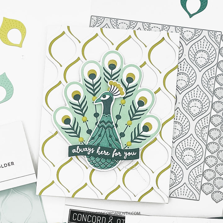 Concord & 9th - Patterned Peacock - Embossing Folder and Inlay Die Bundle