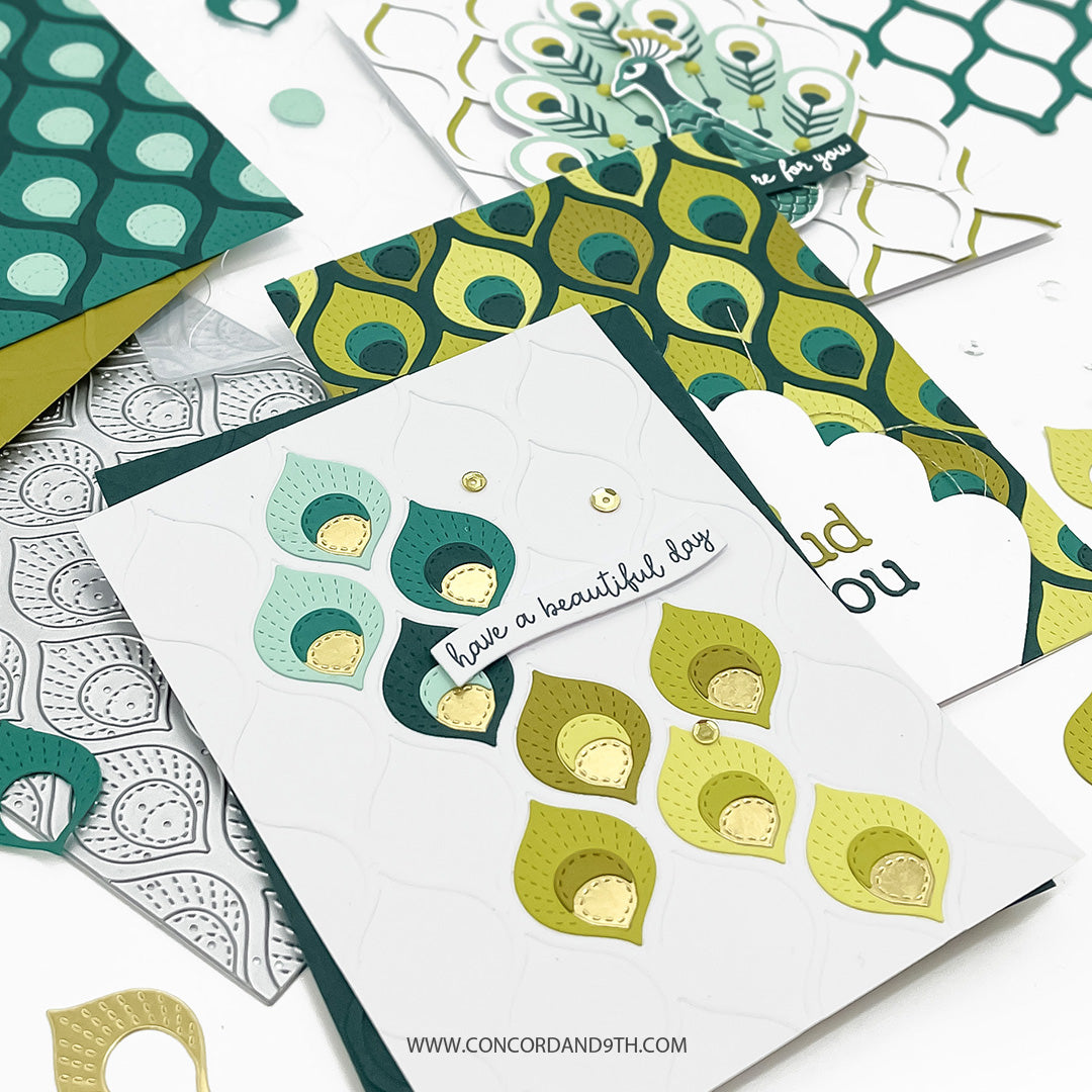 Concord & 9th - Patterned Peacock - Embossing Folder and Inlay Die Bundle